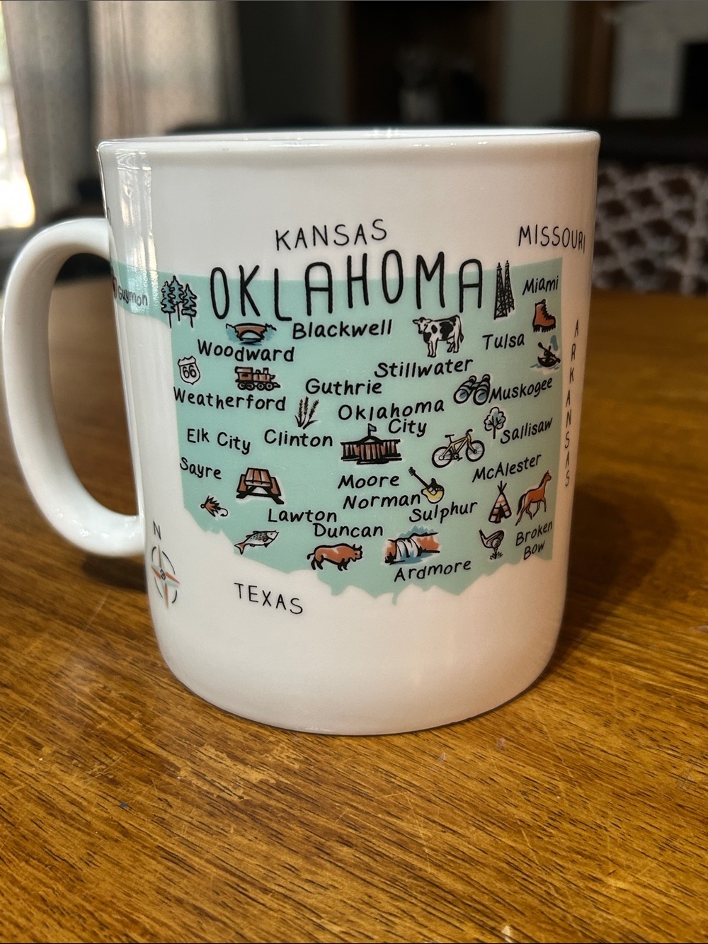 222 Fifth Oklahoma State Map Oversized Ceramic Coffee Mug - White and Mint